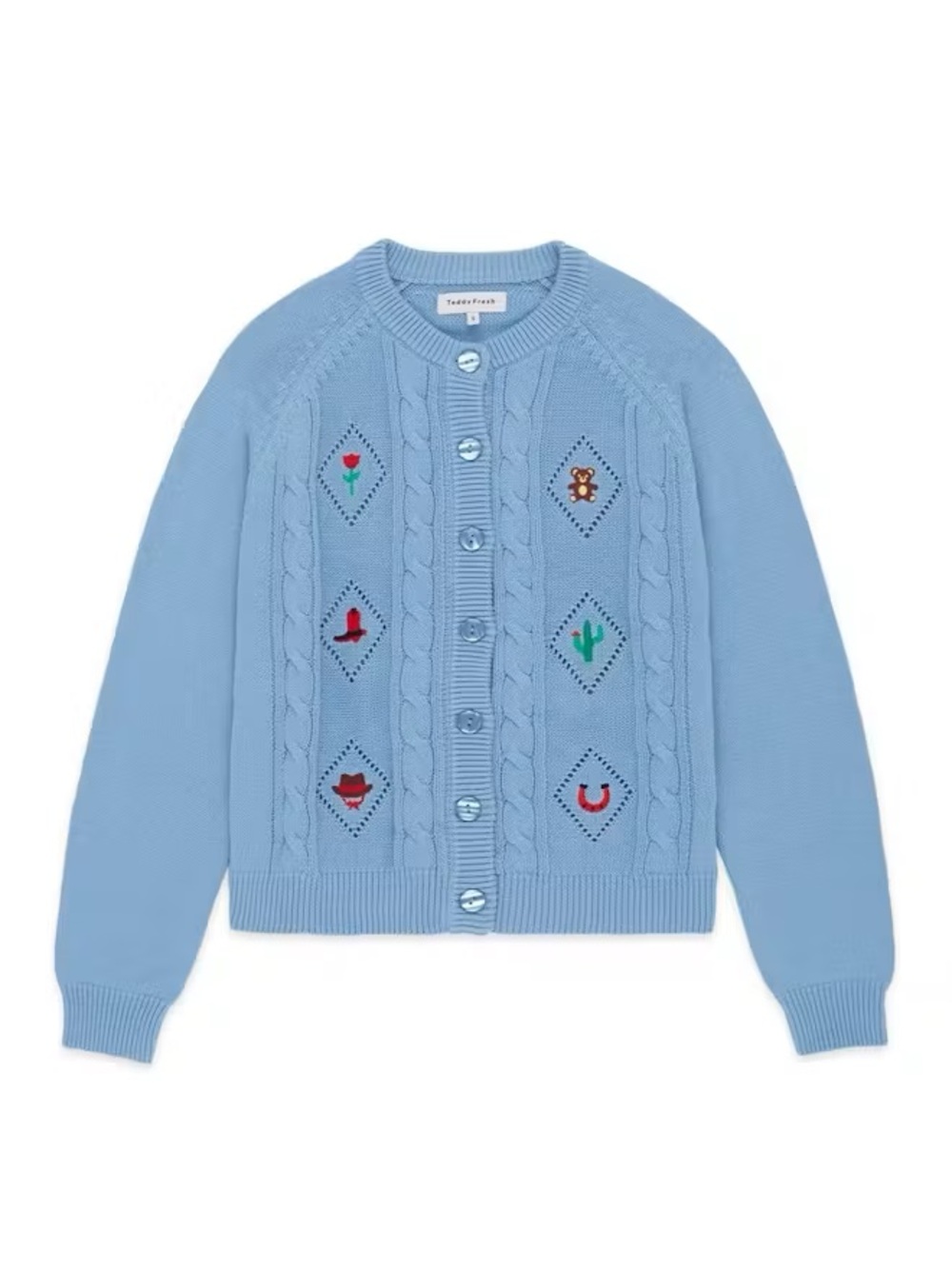 Teddy Fresh Giddy Up Button Up Cardigan Baby Blue Size 2XL
